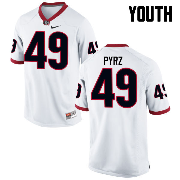 Youth Georgia Bulldogs #49 Koby Pyrz College Football Jerseys-White